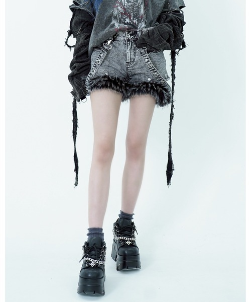 REFLEM【レフレム】ファー付デニムショーツ グレー REFLEM【レフレム】ファー付デニムショーツ グレー - メルカリ