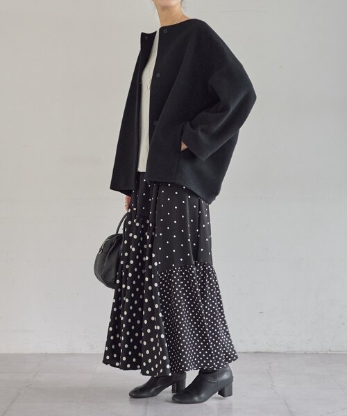 後ろぷっくりウールショートコート（ノーカラーコート）｜BEARDSLEY