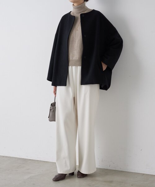 後ろぷっくりウールショートコート（ノーカラーコート