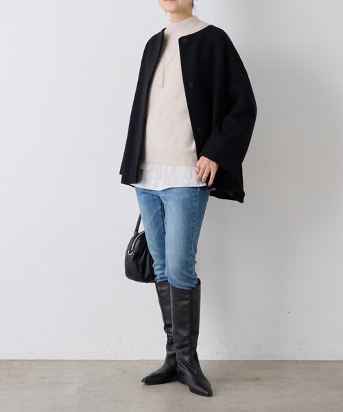 セール】後ろぷっくりウールショートコート（ノーカラーコート