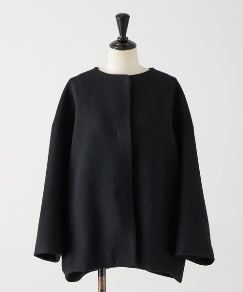 セール】後ろぷっくりウールショートコート（ノーカラーコート