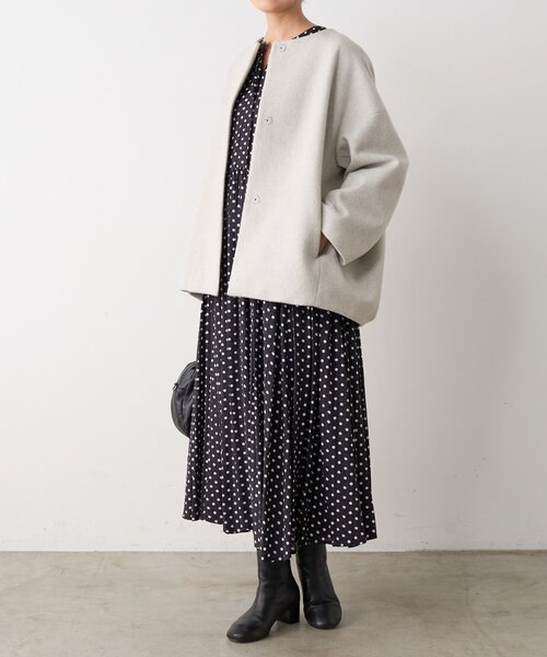 セール】後ろぷっくりウールショートコート（ノーカラーコート