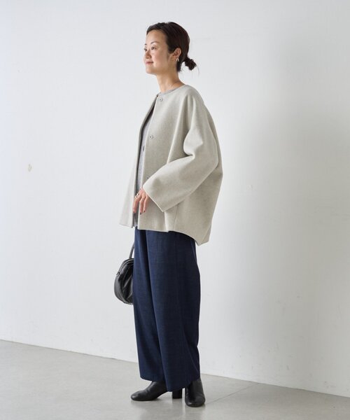 後ろぷっくりウールショートコート（ノーカラーコート）｜BEARDSLEY