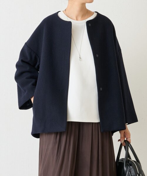 後ろぷっくりウールショートコート（ノーカラーコート）｜BEARDSLEY