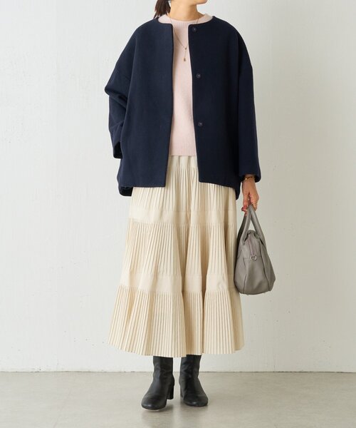 後ろぷっくりウールショートコート（ノーカラーコート）｜BEARDSLEY