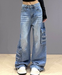 CANVAS+（キャンバスプラス）の「【CANVAS+】アシメカーゴポケットデニムワイドパンツ（デニムパンツ）」