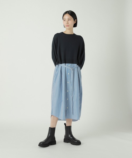 【期間限定お値下げ】zucca 2025年9月購入ショルダーワンピース セール】シャツドッキングニット / ワンピース / S（ワンピース