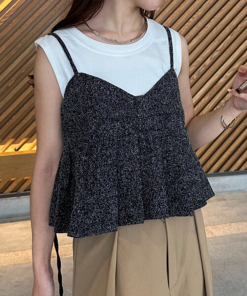 Thevon（ゼボン）の「ツイードプリーツビスチェ（シャツ/ブラウス・レディース・ブラウン/ブラック・FREE）」の2枚目の写真