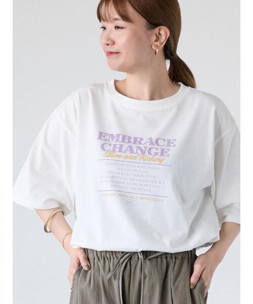 Lugnoncure（ルノンキュール）の「かすれロゴプリントTシャツ（Tシャツ/カットソー・レディース・ブラック/チャコールグレー/オフホワイト・F）」の2枚目の写真