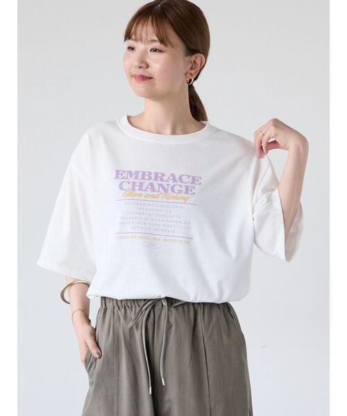 Lugnoncure（ルノンキュール）の「かすれロゴプリントTシャツ（Tシャツ/カットソー・レディース・ブラック/チャコールグレー/オフホワイト・F）」の9枚目の写真