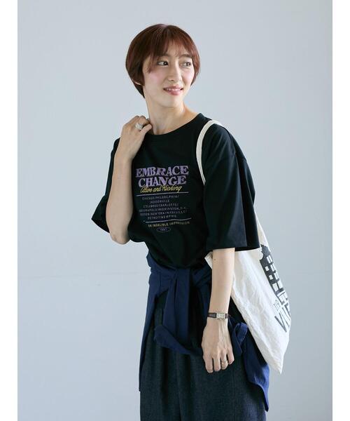 Lugnoncure（ルノンキュール）の「かすれロゴプリントTシャツ（Tシャツ/カットソー・レディース・ブラック/チャコールグレー/オフホワイト・F）」の11枚目の写真