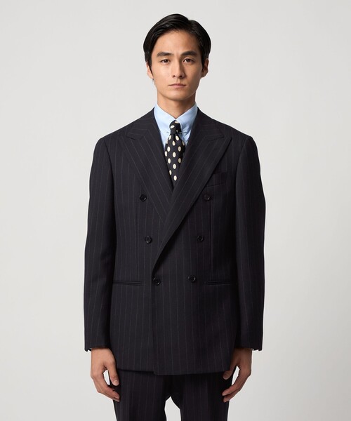 ワイドストライプ ダブル 6ボタン スーツ MC‐MODEL ヨコストレッチ