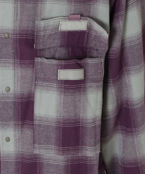 NANGA（ナンガ）の「OMBRE CHECK W PK BOX SHIRT/オンブレチェック ダブルポケット ボックスシャツ（シャツ/ブラウス・メンズ・ブラック/パープル・M/S/XL/L）」の6枚目の写真