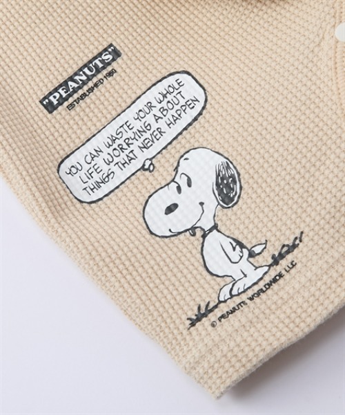 PEANUTS(ピーナッツ)の「【スヌーピー】ワッフル半袖カバーオール <綿100%>(ロンパース・キッズ・ベージュ/サックスブルー・50-60㎝/60-70㎝)」の3枚目の写真