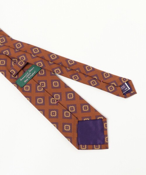 ほぼ新品 Seaward & Stearn 小紋タイ ボルドー Seaward & Stearn / シルク 小紋柄 プリント ネクタイ