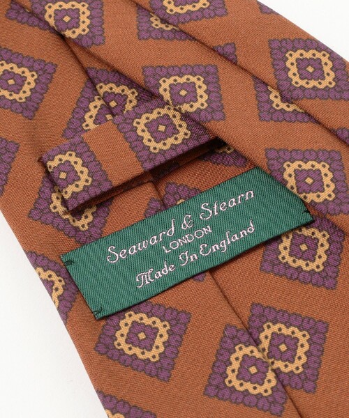 ほぼ新品 Seaward & Stearn 小紋タイ ボルドー Seaward & Stearn / シルク 小紋柄 プリント ネクタイ