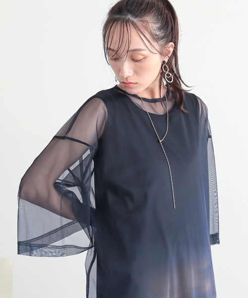 n'OrLABEL(ノアールレーベル)の「プリントシアーワンピースセットアップ(ワンピース・レディース・ネイビー/ボルドー・1/2)」の21枚目の写真
