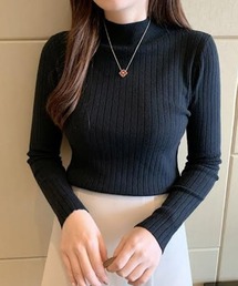 ワイドリブハイネックニットトップス