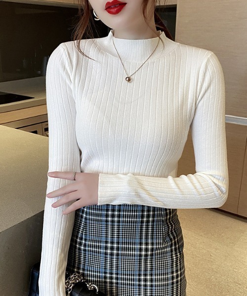 cammie（キャミー）の「ワイドリブハイネックニットトップス（ニット/セーター・レディース・ブラック/パープル/マスタード/ベージュ/オフホワイト/グレー・FREE）」の12枚目の写真
