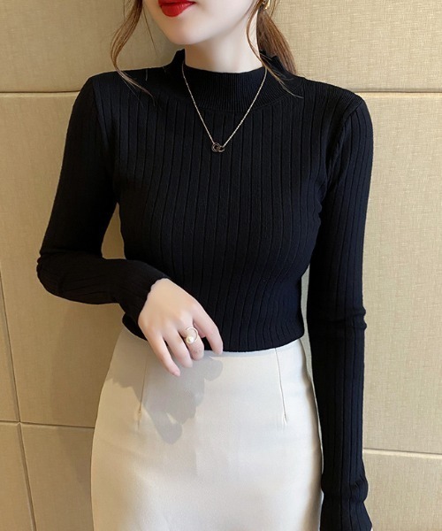 cammie（キャミー）の「ワイドリブハイネックニットトップス（ニット/セーター・レディース・ブラック/パープル/マスタード/ベージュ/オフホワイト/グレー・FREE）」の15枚目の写真