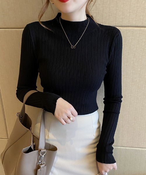 cammie（キャミー）の「ワイドリブハイネックニットトップス（ニット/セーター・レディース・ブラック/パープル/マスタード/ベージュ/オフホワイト/グレー・FREE）」の16枚目の写真