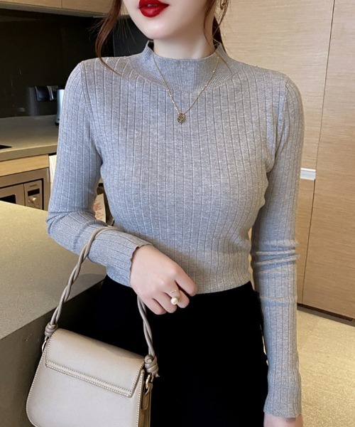 cammie（キャミー）の「ワイドリブハイネックニットトップス（ニット/セーター・レディース・ブラック/パープル/マスタード/ベージュ/オフホワイト/グレー・FREE）」の20枚目の写真