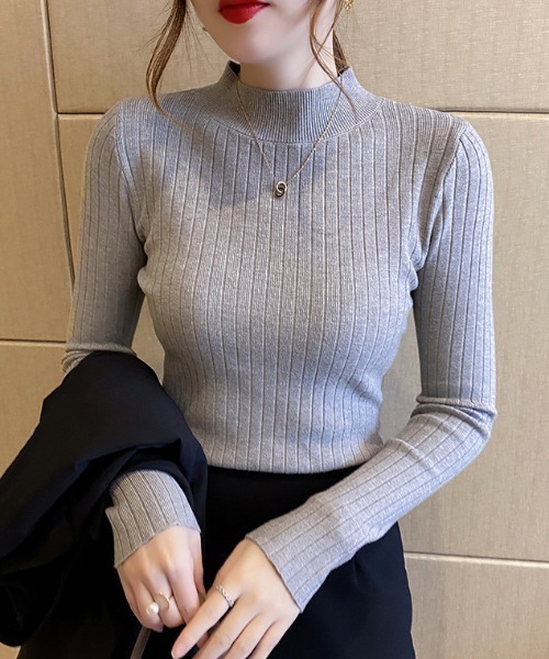 cammie（キャミー）の「ワイドリブハイネックニットトップス（ニット/セーター・レディース・ブラック/パープル/マスタード/ベージュ/オフホワイト/グレー・FREE）」の19枚目の写真