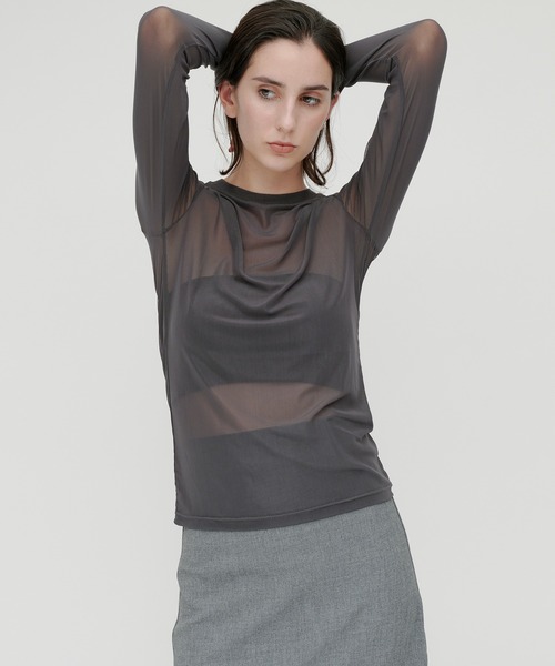 kiehtova(キエトヴァ)の「【kiehtova】SHEER STRETCH TULLE TOPS/シアー ストレッチ チュール KTWR42 ※(Tシャツ/カットソー・レディース・ブラック/レッド/ブラウン/グレー・FREE)」の1枚目の写真