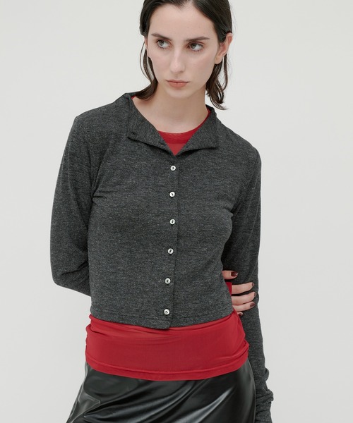 kiehtova(キエトヴァ)の「【kiehtova】SHEER STRETCH TULLE TOPS/シアー ストレッチ チュール KTWR42 ※(Tシャツ/カットソー・レディース・ブラック/レッド/ブラウン/グレー・FREE)」の2枚目の写真