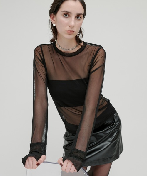 kiehtova(キエトヴァ)の「【kiehtova】SHEER STRETCH TULLE TOPS/シアー ストレッチ チュール KTWR42 ※(Tシャツ/カットソー・レディース・ブラック/レッド/ブラウン/グレー・FREE)」の3枚目の写真