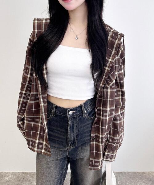 INGNI（イング）の「フードビッグチェック柄シャツ（シャツ/ブラウス・レディース・ブラウン系その他2/ブラック系/ネイビー系2・M）」の3枚目の写真