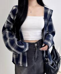 フードビッグチェック柄シャツ