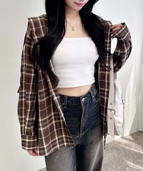 INGNI（イング）の「フードビッグチェック柄シャツ（シャツ/ブラウス・レディース・ブラウン系その他2/ブラック系/ネイビー系2・M）」の13枚目の写真