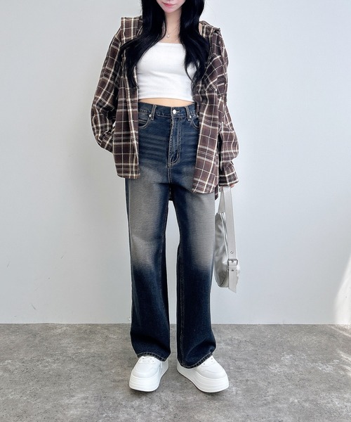 INGNI（イング）の「フードビッグチェック柄シャツ（シャツ/ブラウス・レディース・ブラウン系その他2/ブラック系/ネイビー系2・M）」の16枚目の写真