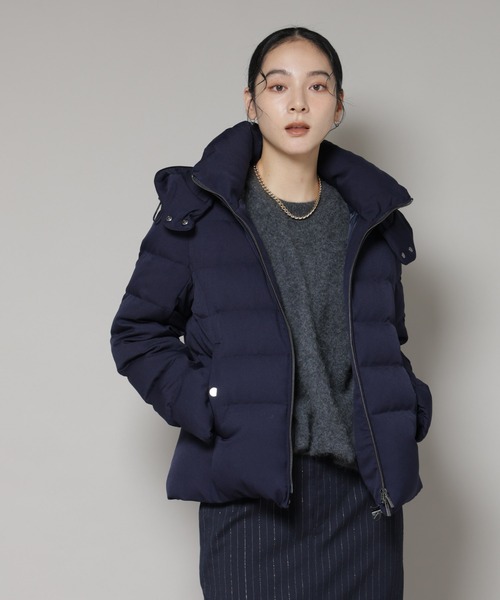 美品　ナノユニバース　西川ダウン　ダウンジャケット　フード取り外し可能　ネイビー セール】「西川ダウン(R)」サージショートダウン（ダウンジャケット