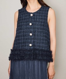 フリル付きネイビーベスト 畦フリルニットベスト [601272] black