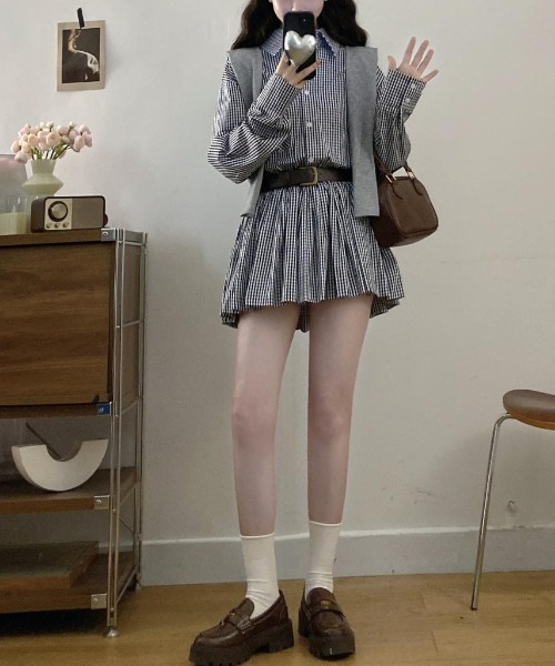 gossip!ロサンゼルス(ゴシップロサンゼルス)の「ショールデザインギンガムチェック フレアミニワンピース(ベルト付け)(ワンピース・レディース・チェック・M)」の7枚目の写真