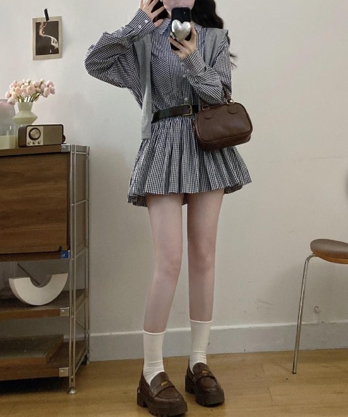 gossip!ロサンゼルス(ゴシップロサンゼルス)の「ショールデザインギンガムチェック フレアミニワンピース(ベルト付け)(ワンピース・レディース・チェック・M)」の10枚目の写真