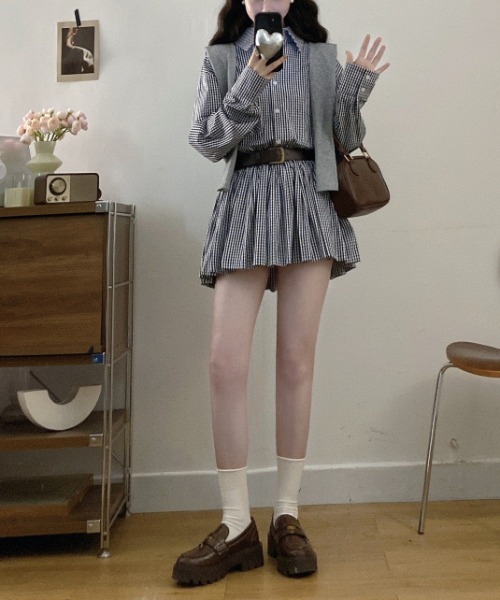 gossip!ロサンゼルス(ゴシップロサンゼルス)の「ショールデザインギンガムチェック フレアミニワンピース(ベルト付け)(ワンピース・レディース・チェック・M)」の13枚目の写真