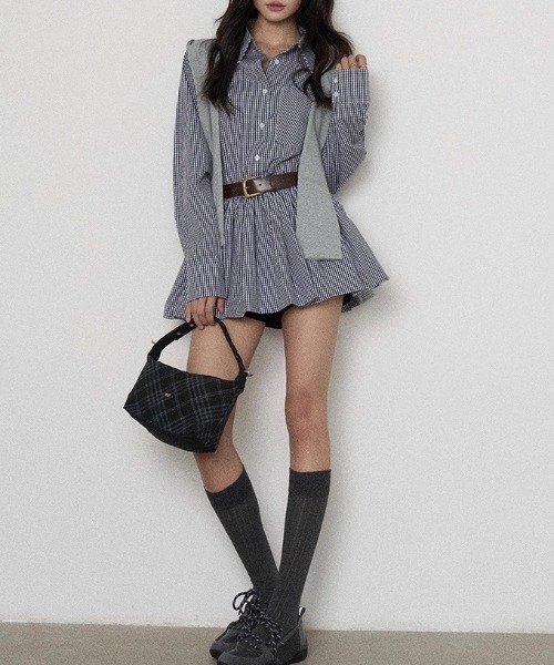gossip!ロサンゼルス(ゴシップロサンゼルス)の「ショールデザインギンガムチェック フレアミニワンピース(ベルト付け)(ワンピース・レディース・チェック・M)」の20枚目の写真