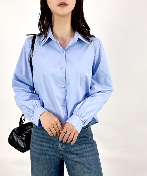 CLOTHY(クロシィ)の「【旬のひとくせありなショート丈シャツ!】バックプリーツシャツ(シャツ/ブラウス・レディース・ブラック/オフホワイト/ブルー・MEDIUM)」の20枚目の写真