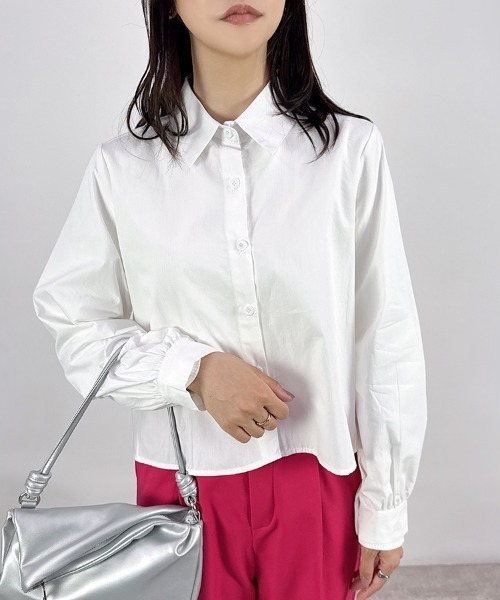 CLOTHY(クロシィ)の「【旬のひとくせありなショート丈シャツ!】バックプリーツシャツ(シャツ/ブラウス・レディース・ブラック/オフホワイト/ブルー・MEDIUM)」の16枚目の写真
