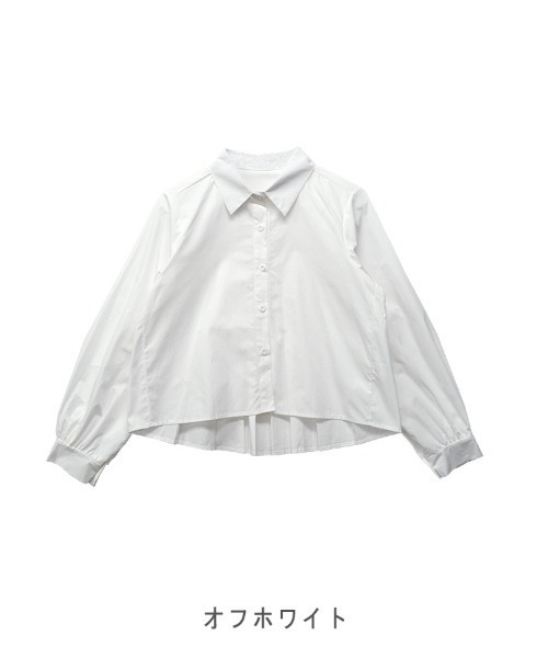 CLOTHY(クロシィ)の「【旬のひとくせありなショート丈シャツ!】バックプリーツシャツ(シャツ/ブラウス・レディース・ブラック/オフホワイト/ブルー・MEDIUM)」の7枚目の写真