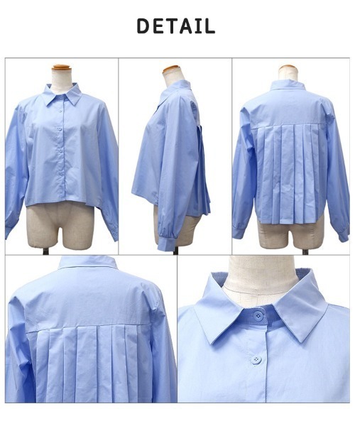 CLOTHY(クロシィ)の「【旬のひとくせありなショート丈シャツ!】バックプリーツシャツ(シャツ/ブラウス・レディース・ブラック/オフホワイト/ブルー・MEDIUM)」の9枚目の写真