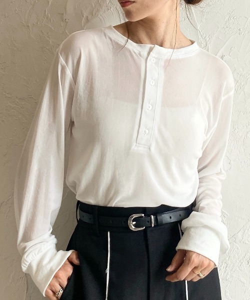 セール】2way長袖ヘンリーネックシアートップス/ロンT（Tシャツ