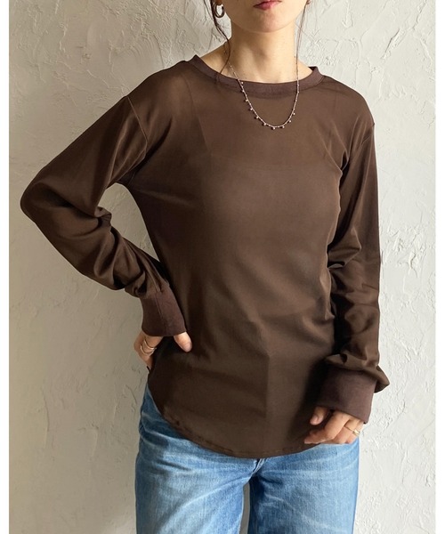 She's Closet(シーズクローゼット)の「2way 長袖 ヘンリーネック シアートップス ロンT ロングTシャツ(Tシャツ/カットソー・レディース・ブラック/チャコールグレー/ホワイト/ブラウン・FREE)」の20枚目の写真