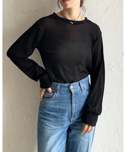 She's Closet(シーズクローゼット)の「2way 長袖 ヘンリーネック シアートップス ロンT ロングTシャツ(Tシャツ/カットソー・レディース・ブラック/チャコールグレー/ホワイト/ブラウン・FREE)」の10枚目の写真