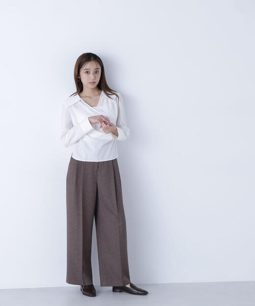 NATURAL BEAUTY BASIC（ナチュラルビューティーベーシック）の「◇＜骨格ナチュラル＞ツイーディータックワイドパンツ（その他パンツ・レディース・ベージュ系その他/ブラウン系その他・MEDIUM/SMALL）」の2枚目の写真