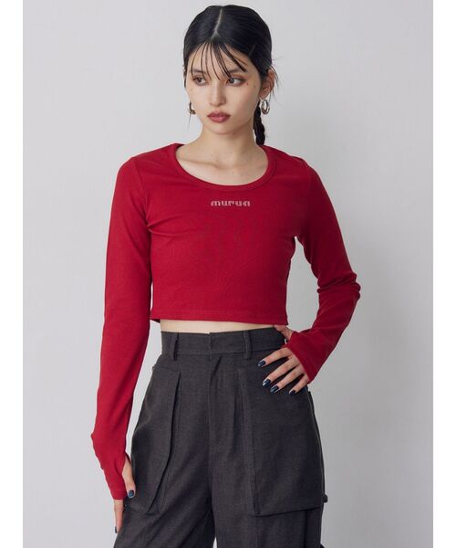 MURUA（ムルーア）の「HOTFIXロゴテレコトップス（Tシャツ/カットソー・レディース・ホワイト/レッド/グレー/ブラック・2/1）」の5枚目の写真