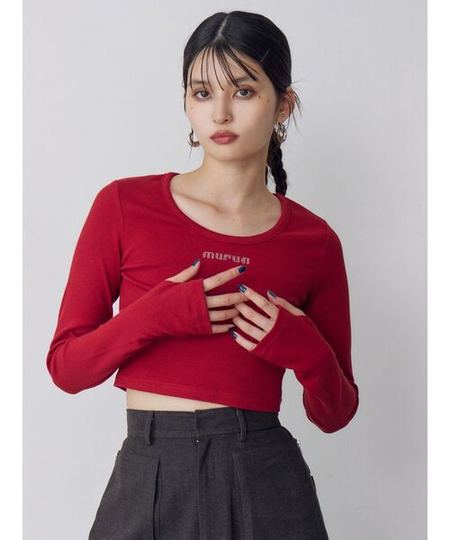 MURUA（ムルーア）の「HOTFIXロゴテレコトップス（Tシャツ/カットソー・レディース・ホワイト/レッド/グレー/ブラック・2/1）」の6枚目の写真